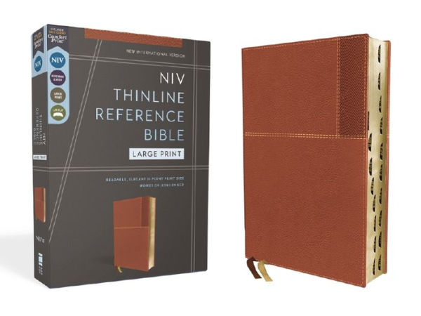 NIV, Thinline Reference Bible (Deep Study at a Portable Size), Large Print, Leathersoft, Brown, Red Letter, Thumb Indexed, Comfort Print